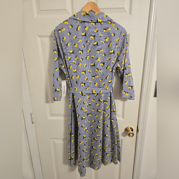 Chloe + Rene Blue Striped Dress with Lemon Pattern Belted Waist Size 1X NWT - Picture 5 of 9